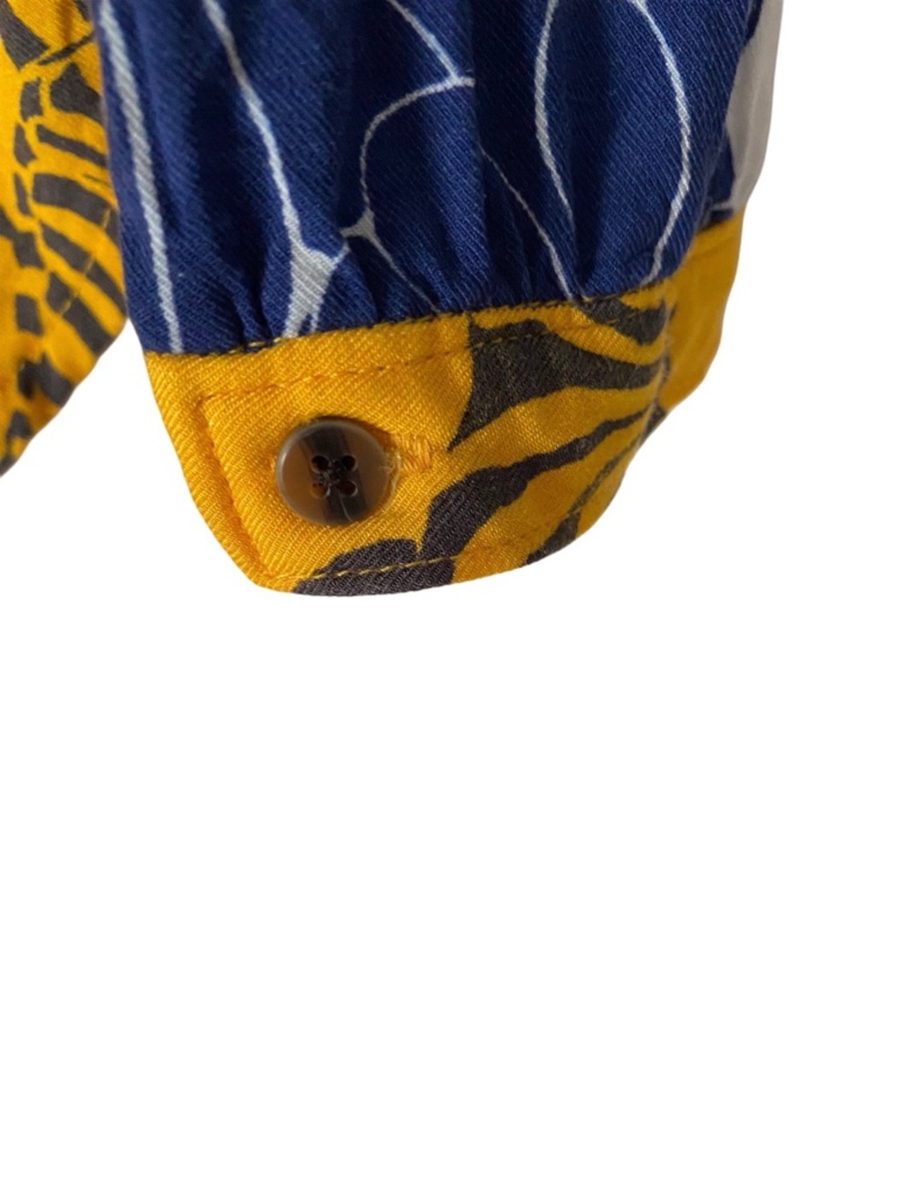 Maeve Anthropologie The Paz Button Down Patchwork Zebra Print Blue Yellow Shirt - Picture 7 of 10